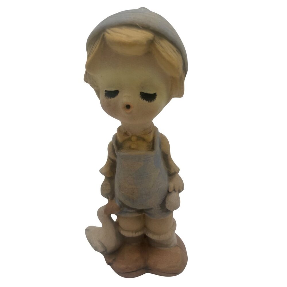UCTCI Boy Figurine Duck Closed Eyes Made in Japan